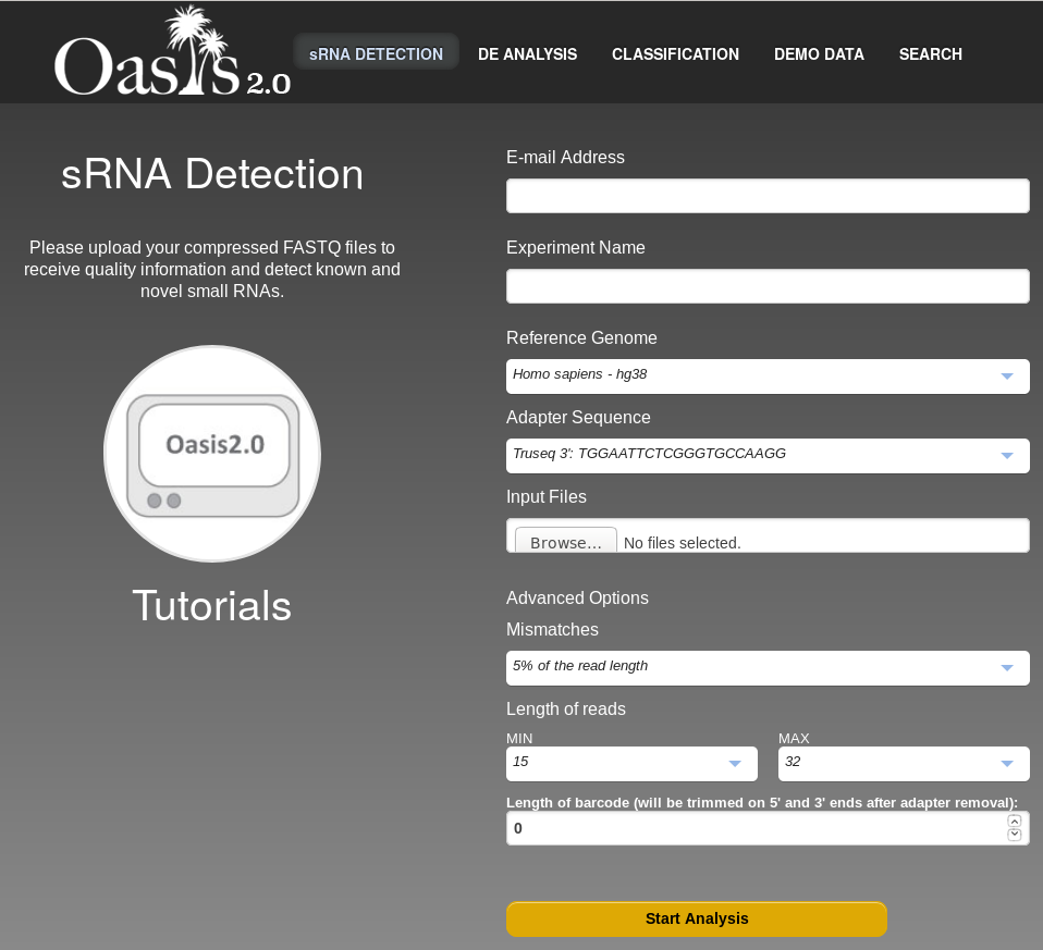 Oasis sRNA detection form